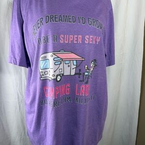 Women’s Purple Graphic Tee Featuring Winnie Camping Out and Killing It Xl